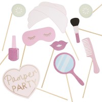 Pink Glitter And Foiled Pamper Party Photo Booth Props - 10pcs.