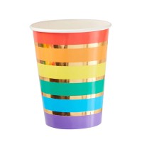 Gold Foil Rainbow Party Paper Cups - 8pcs. (266ml)