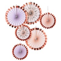 Waaier Decoraties Tea Party Roze Bloemen - 6 stuks