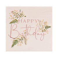 Serviettes en Papier Happy Birthday Floral - 16 pcs.
