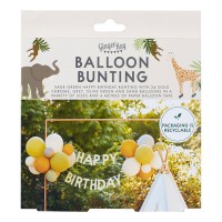 Letterslinger Happy Birthday met Ballonnen - Groen, Grijs, Zand & Chroom Goud
