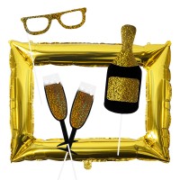 Set 12 Photo Props with Foil Balloon Photo Frame Gold