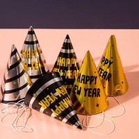 Feesthoedjes Happy New Year Zwart-Goud - 6 stuks (10cm)