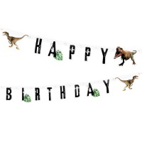 Guirlande de Lettre en carton Dinosaure T-Rex "Happy Birthday" (205cm)