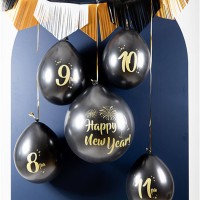 Set Ballons Happy New Year Compte à Rebours Noir-Or - 5 pcs.