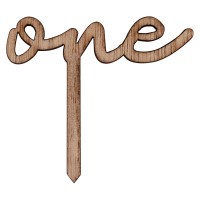 Cupcake Toppers "One" Hout - 6 stuks (4,5 x 5,2cm)