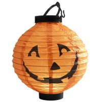 Light Up LED Paper Pumpkin Lantern Orange (20 x 22cm)